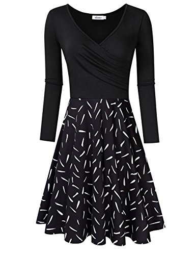 MISSKY Women V Neck Slim Knee Length Swing Elegant Casual Dress (XL - Click to Buy