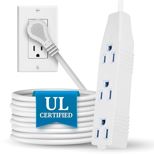 Flat Multiple Outlet Extension Cord 30 Ft for Indoor Use by Bindmaster- UL-Listed 3-Prong Multi Extension Wire- Space-Saving Flat Angled Extension Cord- White - Click to Buy
