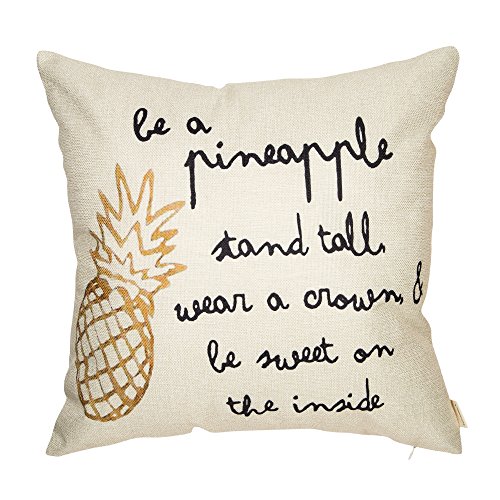Fahrendom Be a Pineapple Stand Tall Wear a Crown Inspirational Quote Décor Spring Summer Farmhouse Decoration Cotton Linen Home Decorative Throw Pillow Case Cushion Cover for Sofa Couch 18 x 18 in - Click to Buy