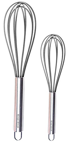 Wired Whisk Silicone Whisk Set of 2 - Stainless Steel & Silicone Kitchen Utensils for Blending, Whisking, Beating & Stirring - (12-inch, 10-inch & 8.5-inch (Two Gray) - Click to Buy