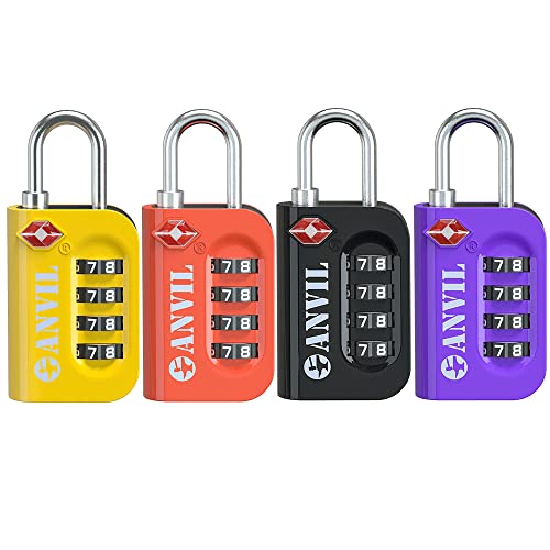 ANVIL TSA Approved Luggage Lock - 4 Digit Combination, 10,000 Combinations, Easy-Read Password Window, Travel Lock for Suitcases, Backpacks, Gym & Student Lockers, Baggage - Click to Buy