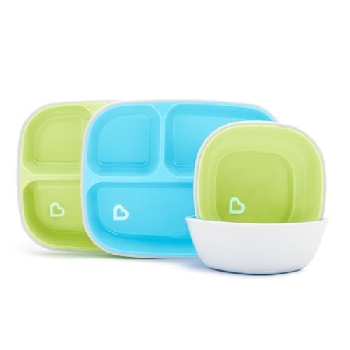 Munchkin Splash Toddler Divided Plate and Bowl Dining Set, Blue/Green, 4 Piece - Click to Buy