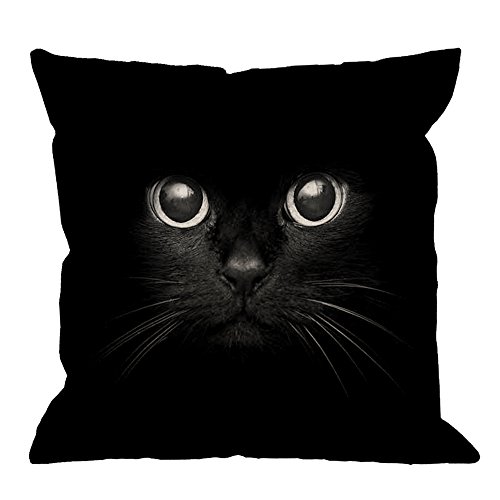 HGOD DESIGNS Cat Pillow Case,Cute Black Cat Face with Black Eye Cotton Linen Square Cushion Cover Pillowcase for Men Women Home Decorative Sofa Armchair Bedroom Livingroom 18 x 18 inch - Click to Buy
