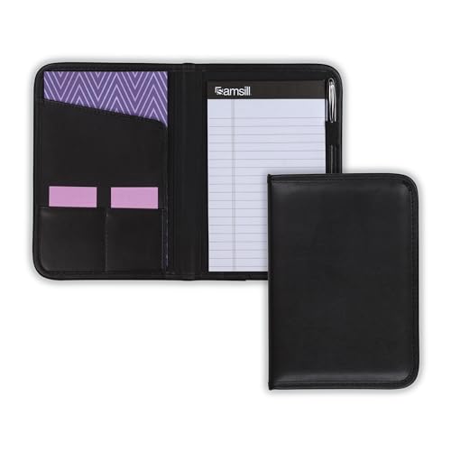 Samsill Professional Padfolio, Faux-Leather Mini Portfolio, with 5 x 8 Writing Pad, Black - Click to Buy