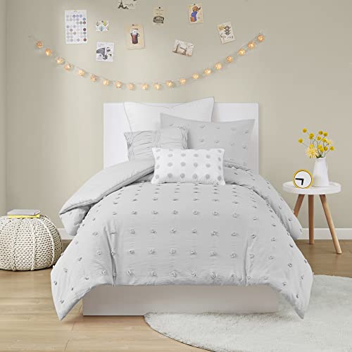 Urban Habitat Duvet Set 100% Cotton Jacquard, Tufts Accent, Shabby Chic All Season Cover for Comforter, Matching Shams, Decorative Pillows, Twin/Twin XL (68 in x 92 in), Grey 5 Piece - Click to Buy