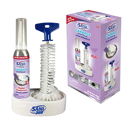 Sani Sticks Sani 360 Garbage Disposal Cleaner Kit - Lavender Scent, 10oz Bottle of Foam with Cleaning Brush and Tray - 8 to 10 Uses - Click to Buy
