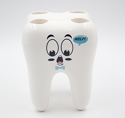 Mr. Toothy Kids Toothbrush Holder with Bonus Sugar Bug Rinse Cup. Tooth Shaped Novelty Child Toothbrush Holder Set. Large Holes. Fits Suction Cup Fat Handled Manual Toothbrush. Fun Story Included. - Click to Buy