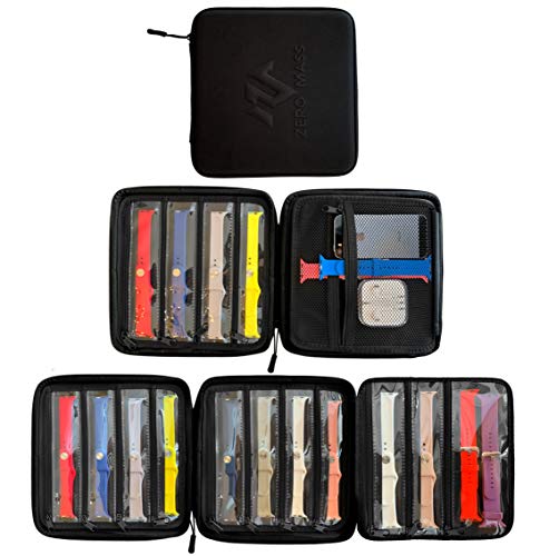 Zero Mass Smart Watch Bands Travel Carrying Case/Folder, Organizer for Apple Watch Bands, Stores 12-24 Straps, Extra Pocket for Additional Storage (Black) - Click to Buy