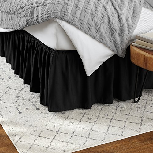 Amazon Basics Lightweight Ruffled Bed Skirt, Classic Style, Soft and Stylish 100% Microfiber with 16" drop-Full, Black - Click to Buy