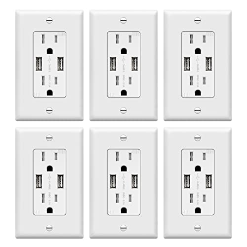 TOPGREENER 3.6A USB Wall Outlet Charger(Upgraded), 15A Tamper-Resistant Receptacles, Compatible with iPhone SE/11/XS/XR/X/8, Samsung Galaxy S20/S10/S9/Note & More, UL Listed, TU2153A, White 6 Pack - Click to Buy