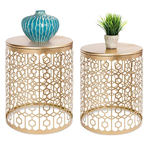 Best Choice Products Set of 2 Indoor Outdoor Decorative Nesting Round Side End Accent Coffee Table Nightstands for Bedroom, Living Room, Patio, Balcony - Gold - Click to Buy