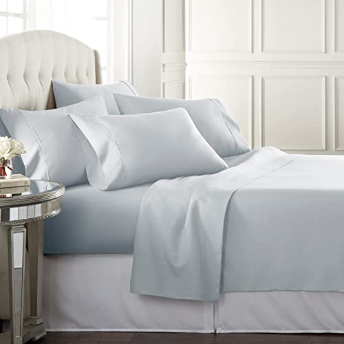 Danjor Linens 6 Piece Hotel Luxury Soft 1800 Series Premium Bed Sheets Set, Deep Pockets, Hypoallergenic, Wrinkle & Fade Resistant Bedding Set(Calking, Ice Blue) - Click to Buy