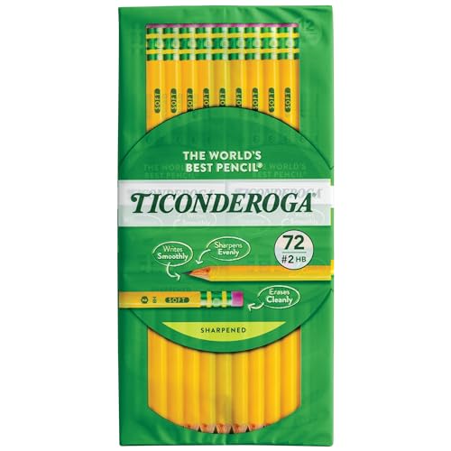 Ticonderoga Wood-Cased Pencils, Pre-Sharpened, 2 HB Soft, Yellow, 72 Count - Click to Buy