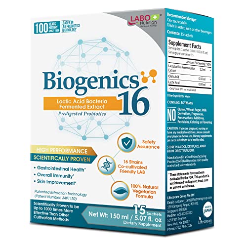 LABO Nutrition Biogenics 16–Lactic Acid Bacteria Fermented Extract, 1000x More Effective, Gut Health Support Beyond Probiotics & Prebiotics, Improve Intestinal Skin and Immune Health, 10mlx15 sachets - Click to Buy
