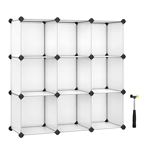 SONGMICS Cube Organizer, 9-Cube Book Shelf, DIY Plastic Closet Cabinet, Modular Bookcase, Storage Shelving for Living Room, Office, 36.6 x 12.2 x 48.4 Inches, White - Click to Buy