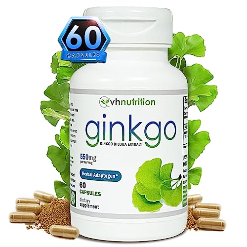 VH Nutrition Ginkgo BILOBA | 550mg Standardized Extract Supplements | Cognitive and Memory Support* | Boost Mental Clarity and Focus | Brain Health Supplement | 60 Capsules