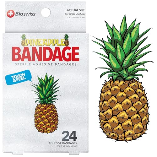 BioSwiss Selbstklebende Bandagen in Ananasform, latexfrei, steril, zur Wundversorgung, lustige Erste-Hilfe-Verbände für Kinder, 24 Stück - Click to Buy