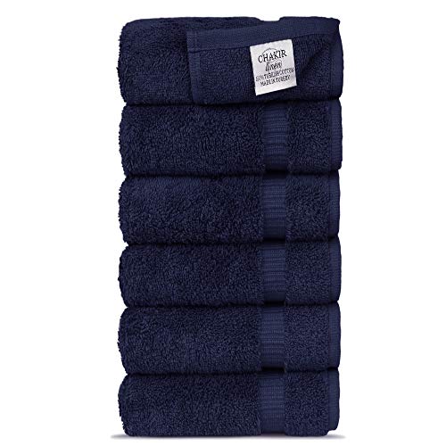 Chakir Turkish Linens Hotel & Spa Quality, Highly Absorbent 100% Cotton Hand Towels (6 Pack, Navy Blue) - Click to Buy