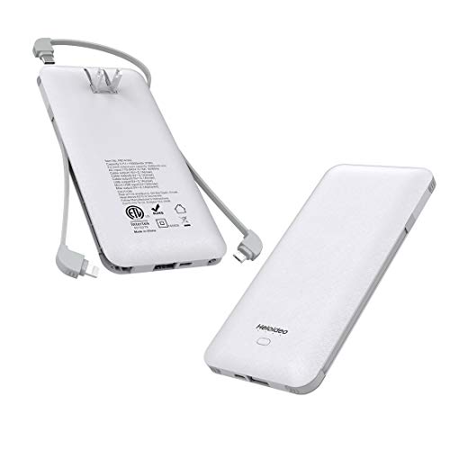 Heloideo 10000mAh Portable Charger Compact Power Bank External Battery Pack with Built-in AC Wall Plug and Micro Type-c Cables … - Click to Buy