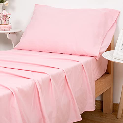 TILLYOU 3-Piece Softer Microfiber Toddler Sheet Set For Girls (Lt Pink, Fitted Sheet, Top Flat Sheet and Envelope Pillowcase) - Silky Soft Crib Sheets Toddler Bed Set - Baby Bedding Sheet & Pillowcase - Click to Buy