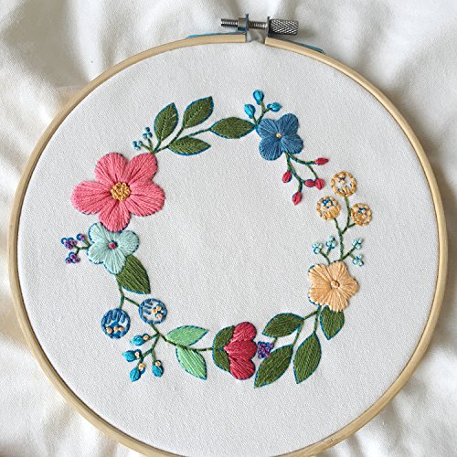 Unime Embroidery Starter Kit with Pattern Full Range Embroidery Kit with Embroidery Cloth, Embroidery Hoop, Color Threads, Needles - Click to Buy