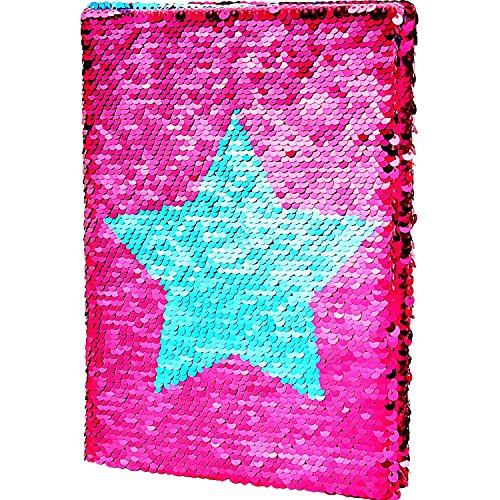 Maxdot Reversible Sequins Notebook Double Sided Flip Sequin Star Journal Notepad Lined with Photo Corner Notebook for Girls Kids Gifts - Click to Buy