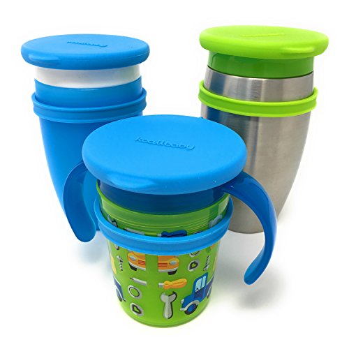 Koaii Baby Custom Silicone Lids Compatible for All Munchkin Miracle 360 Cups. Helps Prevent Leakage and Keep Cups Clean from Dust and Dirt. More Color Combination Available. (Blue, Blue, Green). - Click to Buy