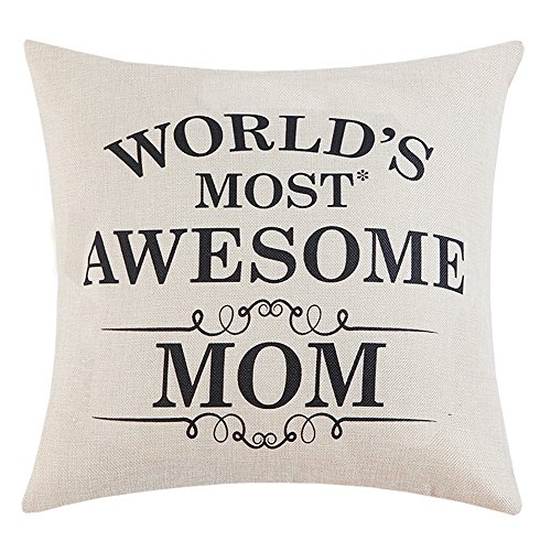 Anickal Mom Gifts World's Most Awesome Mom Quote Print Pillow Covers 18x18 Inch for Home Decoration, Best Gifts for Mom's Birthday - Click to Buy