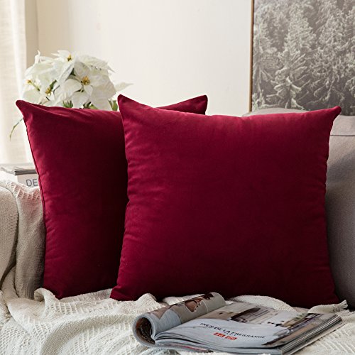 MIULEE Pack of 2 Christmas Velvet Pillow Covers Decorative Square Pillowcase Soft Solid Cushion Case for Sofa Bedroom Car 20 x 20 Inch Wine Red - Click to Buy