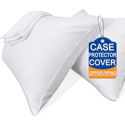 White Pillow Cases Standard Size-100% Cotton Pillowcase Covers with Zipper Hidden, Wrinkle, Fade & Stain Resistant/Pillow Covers for Easy Care, Set of 2 - Click to Buy