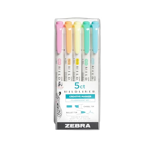 Zebra Pen Mildliner Double Ended Highlighter Set, Broad and Fine Point Tips, Assorted Fluorescent Ink Colors, 5-Pack - Click to Buy