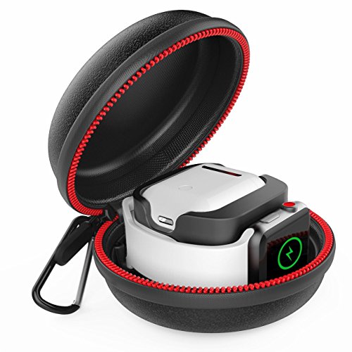 Moretek Charging Stand for Apple Watch and Airpods, Waterproof Hard Protective Portable Travel Case Charger Dock for 38mm 42mm 40mm 44mm iWatch Series 1 2 3 4, AirPods Accessory (Black) - Click to Buy