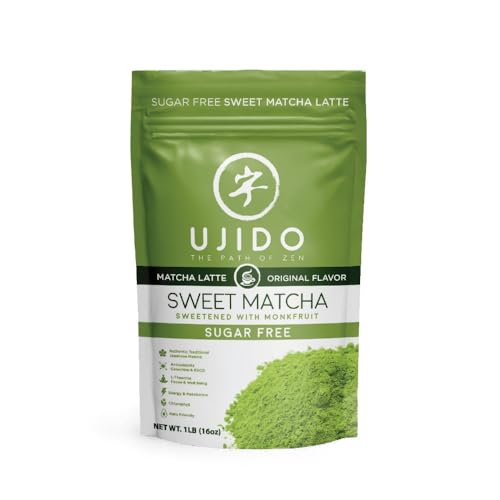 Ujido Sweet Matcha, 16 oz. – Sugar-Free Ceremonial Grade Japanese Matcha Powder – Sweetened with Monk Fruit & Non-GMO Erythritol – For Teas & Lattes – Zero Net Carbs, Gluten Free, & Keto Friendly - Click to Buy