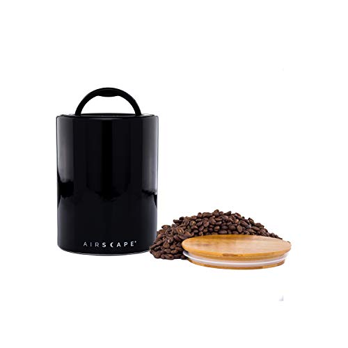 Airscape Ceramic Coffee and Food Storage Canister - Patented Airtight Inner Lid Releases CO2 and Preserves Food Freshness - Glazed Ceramic with Bamboo Top (Obsidian, Medium) - Click to Buy