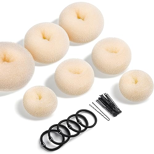 Donut Bun Maker Teenitor Hair Bun Maker Ring Style Bun Maker Set with 5 Bands& 20 Bobby Pins & 7 Buns For Chignon Hair Styles Beige (2 Small 2 Medium 2 Large 1 Extra-large) - Click to Buy