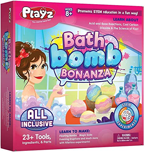 Playz Bath Bomb Bonanza Science Activity, Craft, & Experiment Kit - 23+ Tools to Make Magic Soda, Foaming Eruptions, Floating Bombs & More for Girls, Boys, Teenagers, & Kids Ages 8+ - Click to Buy