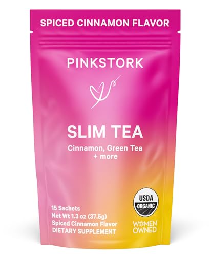 Pink Stork Organic Slim Tea - Dandelion Root, Green Tea, Ginger and Hibiscus for Detox, Bloating Relief, Metabolism Support, and Energy - Approximately 35 mg Caffeine - 15 Sachets - Click to Buy