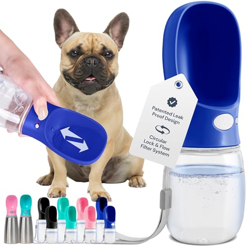 MalsiPree Portable Dog Water Bottle - Leak-Proof Bottles with Dog Bowls - Puppy Accessories Dog Water Dispenser - Drinking Water for Walking, Hiking, Travelling - Food Grade Plastic - 350ml, Blue - Click to Buy