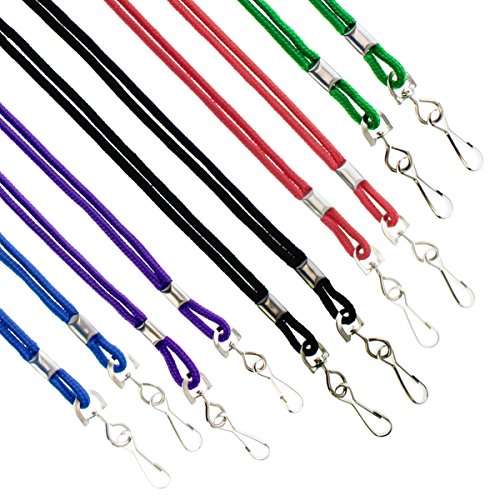 Specialist ID Bulk 25 Pack - Premium Round ID Badge Holder Neck Lanyards for Badges and Name Tags - 36 in Non-Breakaway Heavy Duty Rope Cord & Secure Metal Swivel J Hook Clip (Assorted Colors) - Click to Buy