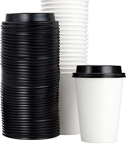 Restaurant Grade 12 Oz Paper Coffee Cups With Recyclable Dome Lids. 100 Pack By Avant Grub. Durable, BPA Free Disposable Cups For Serving Hot Drinks At Kiosks, Shops, Cafes, and Concession Stands - Click to Buy