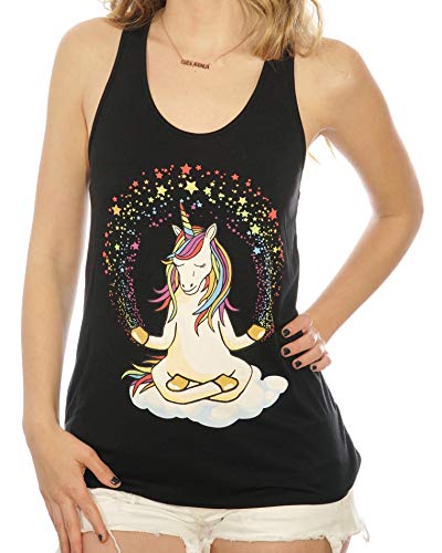 Shop Delfina Meditating Unicorn Yoga Namaste with Rainbow Women's Tank Top - Click to Buy