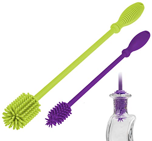 A-Brush Silicone Bottle Cleaner Brush, 2 Piece Set, Flexible, Long Handle - Water Bottle Cleaner, Baby Bottle Nipple Brush for Plastic & Glass, BPA-Free Dish Washing Brush A2S Protection - Click to Buy