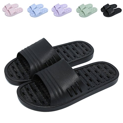 FINLEOO Shower Sandal Slippers with Drainage Holes Quick Drying Bathroom Slippers Gym Slippers Soft Sole Open Toe House Slippers for Men and Women, 05black, 9.5-10 Women/8-8.5 Men - Click to Buy
