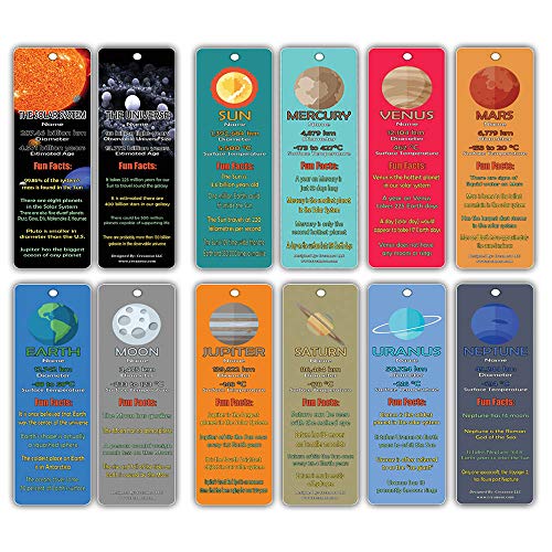 Creanoso Outer Space Planets Universe Fun Facts Bookmark Cards (60-Pack)- Astronomy Sun Venus Mars Earth Moon Jupiter Saturn - Astrophysics Party Favors - Teacher Classroom Incentive Giveaways - Click to Buy