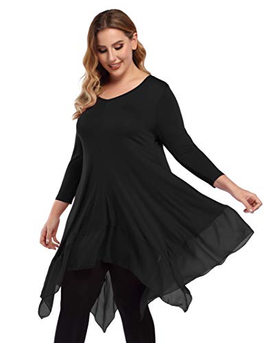 AMZ PLUS Womens Plus Size Irregular Hem Short Sleeve Loose Shirt Dress Top - Click to Buy