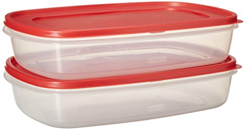 Rubbermaid Easy Find Lid Square 1.5-Gallon Food Storage Container, 2-Pack, 24 Cup, Clear/Red - Click to Buy