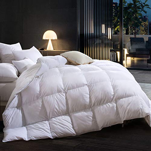 Three Geese Goose Down Comforter Queen Size Duvet Insert All Seasons Down Comforter,100% Cotton Fabric Cover Filled 55oz High Fill Power,Hypoallergenic&Durable - Click to Buy
