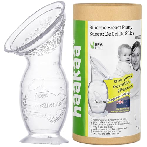 Haakaa Food Grade Silicone BPA PVC and Phthalate-Free Manual Breast Pump with Suction Base (4 Oz/100 ml) - Click to Buy