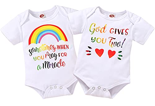 Mini honey 2Pcs Infant Twins Baby Boys Girls Short Sleeve Letter Print Romper Bodysuit Summer Outfit Clothes - Click to Buy