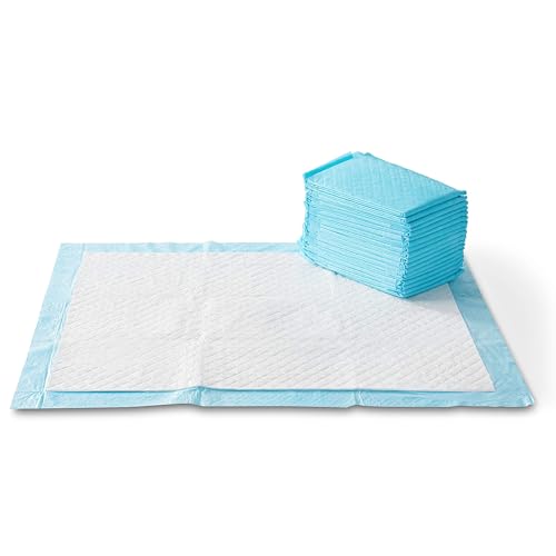 Amazon Basics X-Large Absorbent Puppy Pads, Leak-Proof, Quick-Dry, 28 x 34 Inches, Pack of 50, Blue & White - Click to Buy